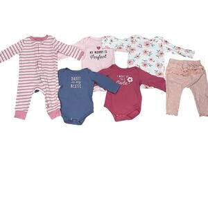 Baby Girls Bodysuits 6-9M Toddlers Graphic Print Long Sleeves Mixed Lot of 6